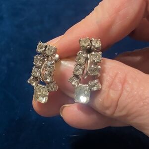 vintage rhinestone dangle screw-back earrings signed Kramer NY